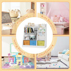 Kids Bookshelf Wood Montessori Toy Storage Organizer Cabinet Shelf Child Bookcase Toddler Baby Sling Book Rack 3 Cube Bin Fabric Drawers for Playroom Bedroom Nursery School