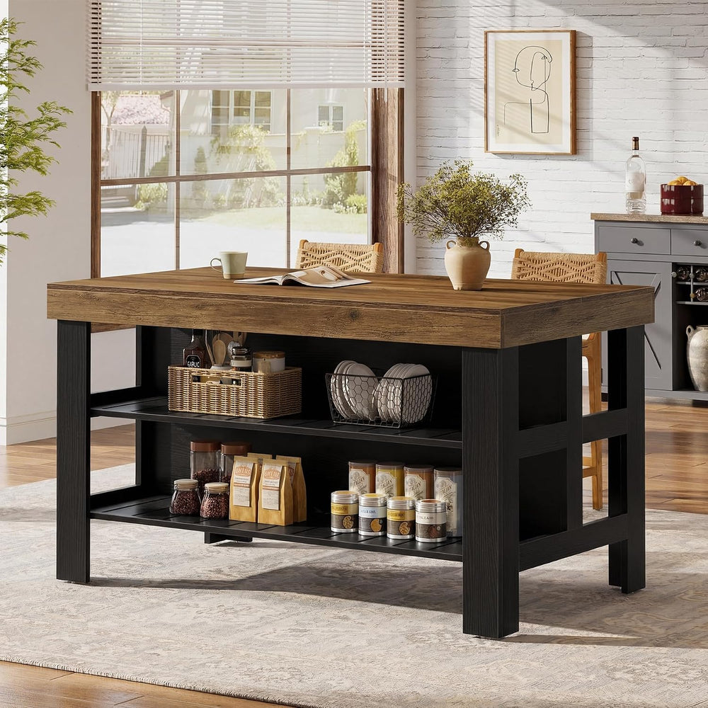 Tribesigns Kitchen Island with Storage and Seating, Farmhouse Large Stationar...