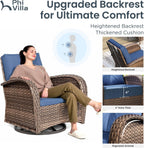PHI VILLA Wicker Patio Chairs, Outdoor Swivel Glider Chairs Set of 2 | 2 Piece PE Rattan Wicker Patio Furniture Set with Cushions for Porch Deck Balcony