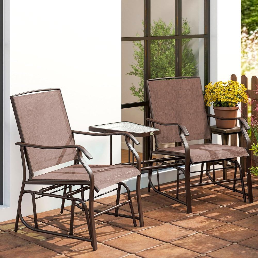 Outsunny Outdoor Glider Chair with Table 2-Seat Patio Loveseat Coffee Brown |...