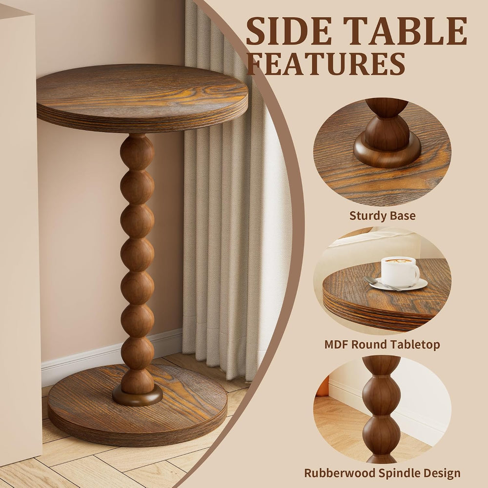Round Side Table, Drink Table for Small Spaces, Modern Accent Nightstand with...