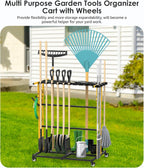CCCEI Garage Organization with Wheels, Outdoor Gargen Yard Shed Tools Organizer Cart, Home Storage for Cleaning Supplies Organizer, Broom Holder, for Shovel and Rake, Long Farming and Farming Tools.