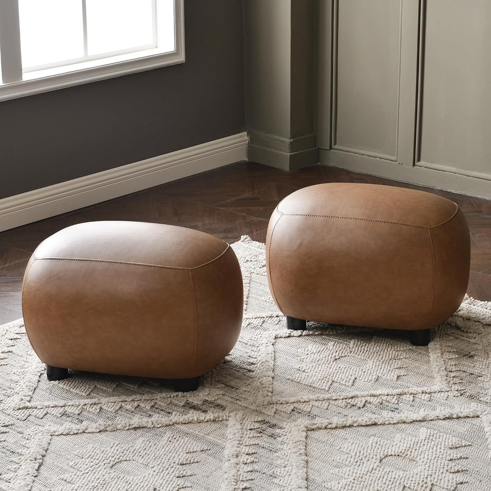 KINWELL 23" Wide Faux Leather Upholstered Ottoman Set of 2, Camel | Livi...