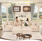142.5" U Shaped Couch, Modular Sectional Sofa, 3-Seater Comfy Cloud Couch, Set of Modular Pieces with Movable Ottoman, Deep Seat Couches for Living Room, Linen, Beige