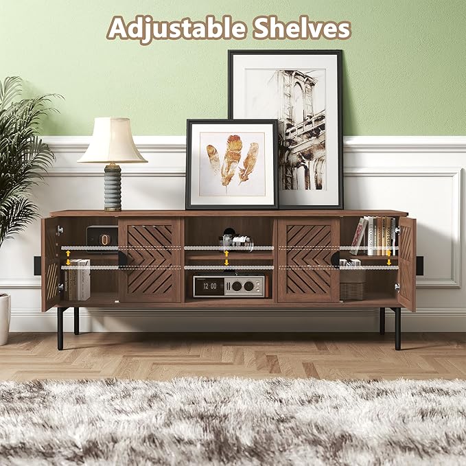 ARTPOWER 63" Modern TV Stands for Living Room, Long Entertainment Center with Storage, TV Console for 55 60 65 70 Inch TV, Bedroom TV Cabinet with Doors, Wood Media Console, Television Stand, Brown