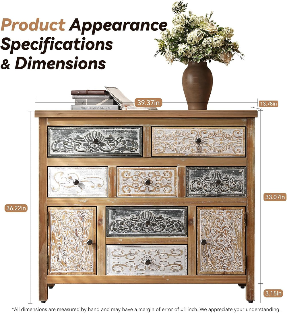 Console Table w Carved Doors and Drawers Sofa Table Wood Sideboard Cabinet wi...