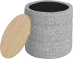 HomePop Channel Storage Ottoman with Wood Top - Cream Boucle with Gray Yarns