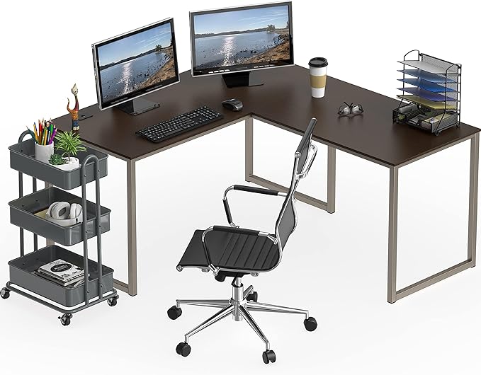 SHW Mission 55 x 60 Inches L-Shape Home Office Computer Desk, Espresso