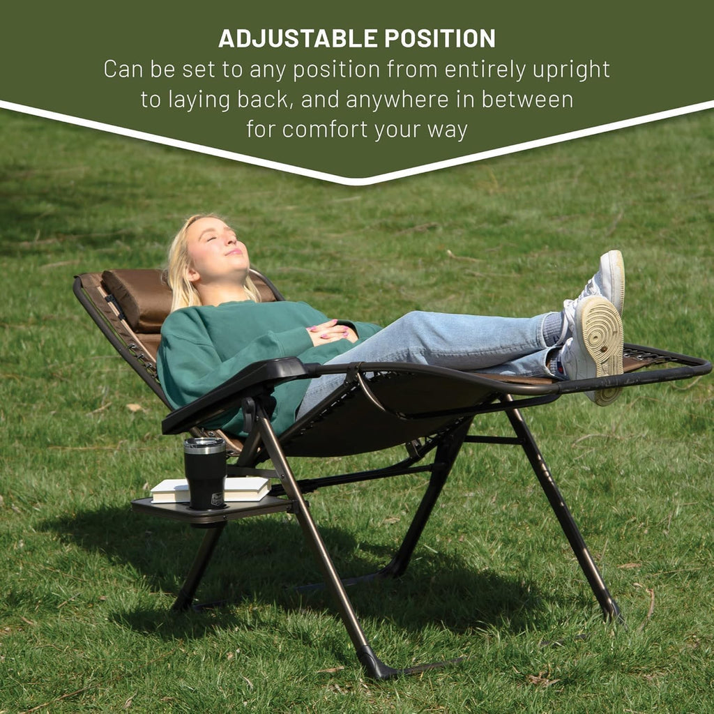 Timber Ridge Aluminum Zero Gravity Chair Set of 2, 350 lb Capacity Each | Padded Foldable Lounger with Side Table and Sliding Headrest; Reclines from 0° to 170° for Camping, Lawn, Patio or Indoor Use