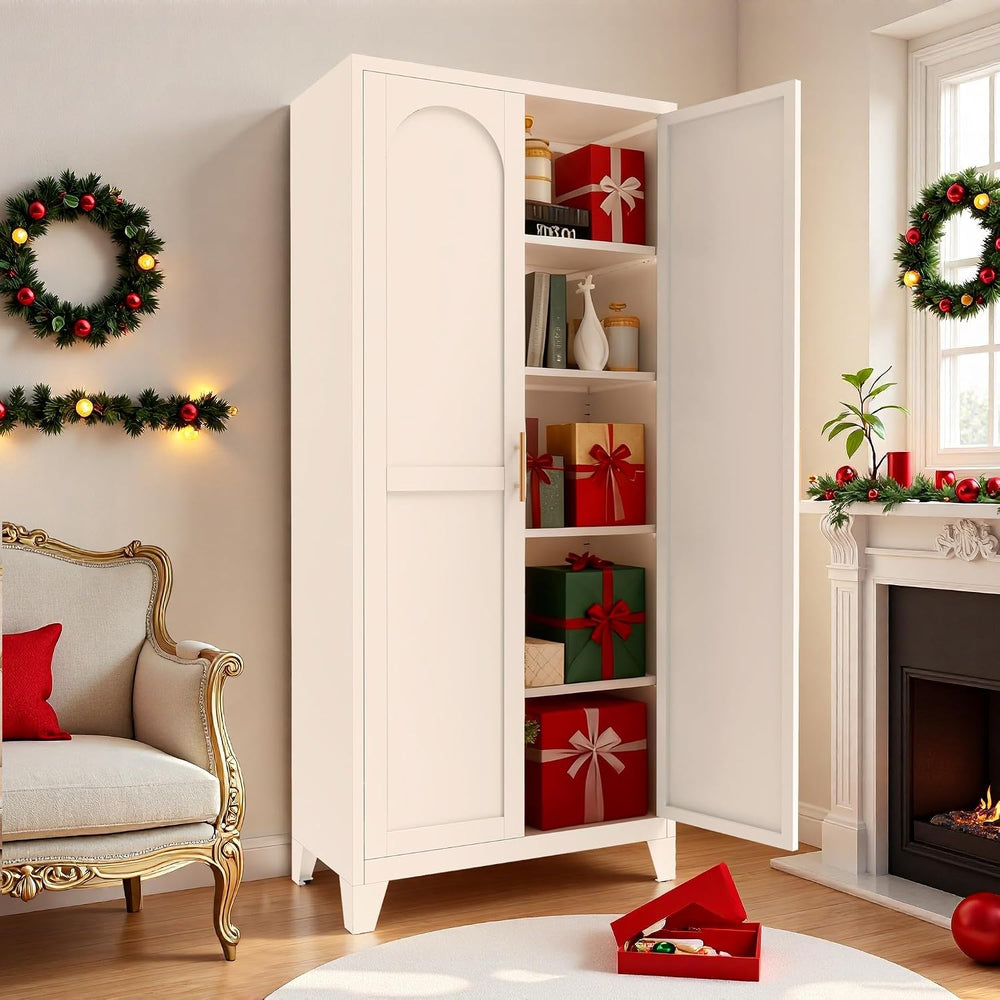71'' Tall Kitchen Pantry Cabinet, Metal Storage Cabinet with 2 Doors ...