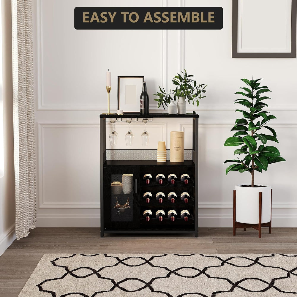Wine Bar Cabinet with Wine Rack & Glass Holder, Wine Rack Table with Baff...