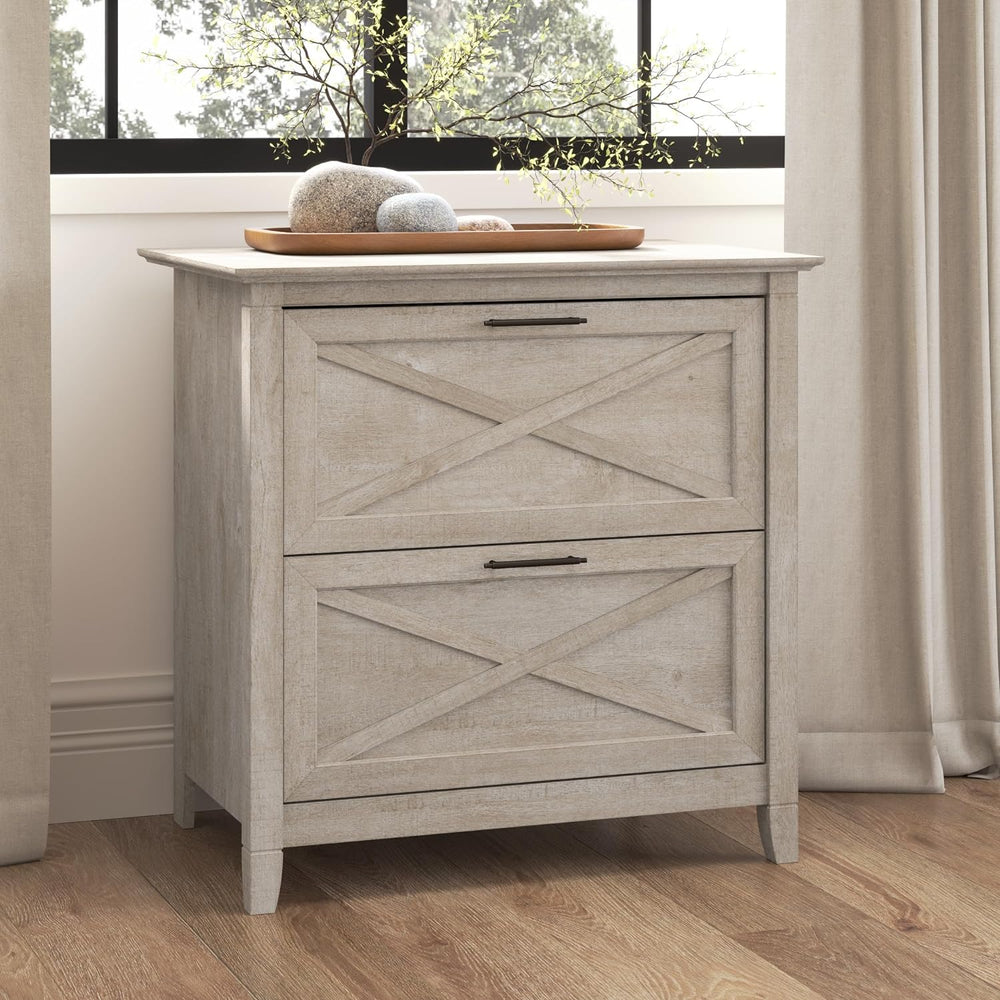 Bush Home Key West 2 Drawer Lateral File Cabinet in Washed Gray, Document Sto...