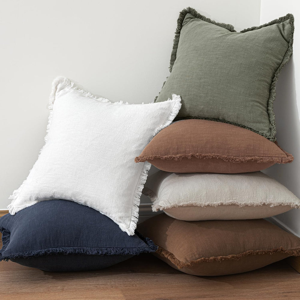 MIULEE Linen Fringe Decorative Fall Throw Pillow Covers Dark Coffee 20x20