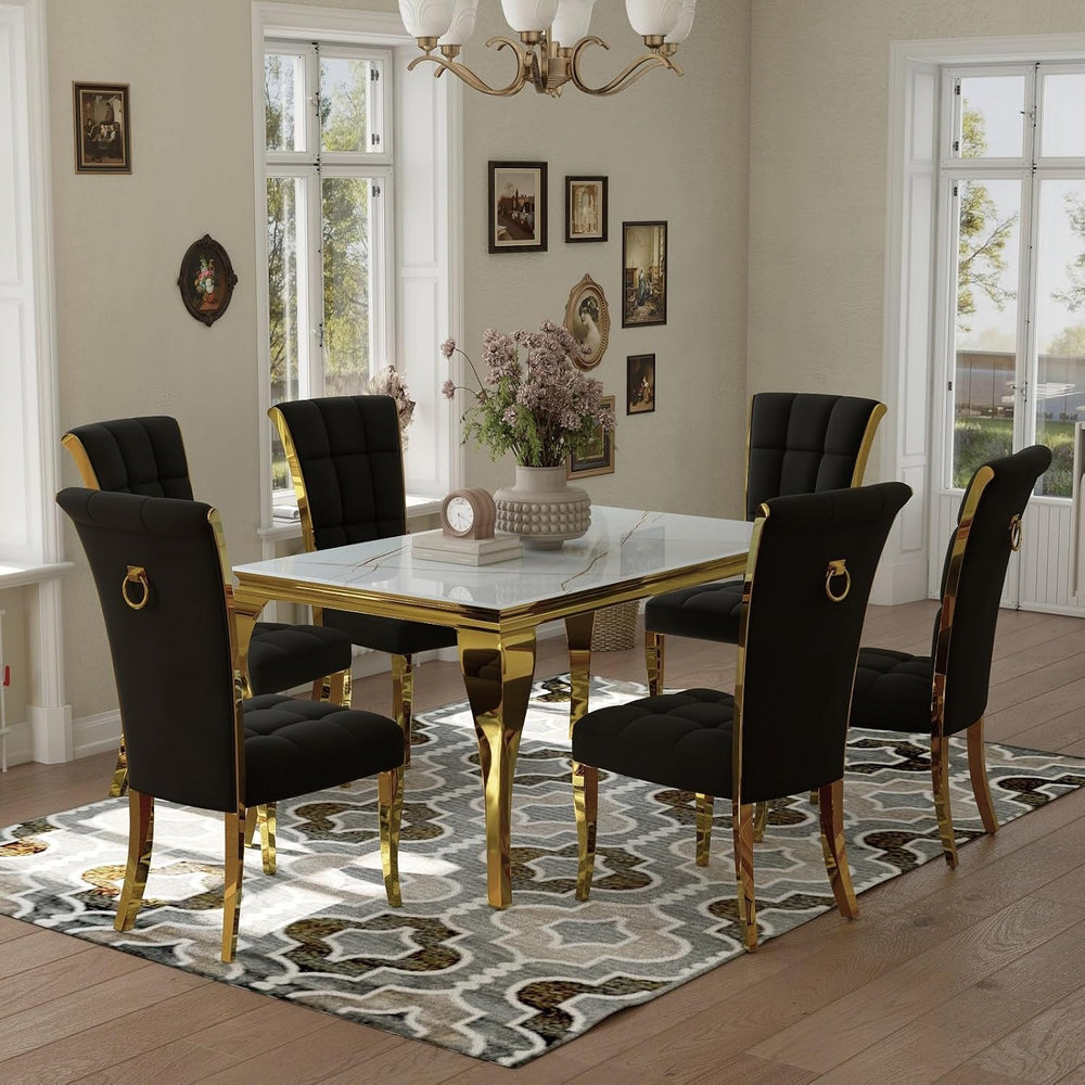 ACEDÉCOR Black and Gold Dining Chairs, Black Velvet Upholstered Chairs with R...