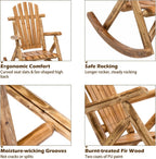 DJL Outdoor Rocking Chairs Set of 2 Wooden Rocker Outside Patio Lawn Log Furniture Living Room Porch Comfy Beach Balcony, Heavy Duty, Lightly Toasted