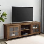 Walker Edison Portsmouth Classic 2 Glass Door TV Stand for TVs up to 80 Inches, 70 Inch, Rustic Oak