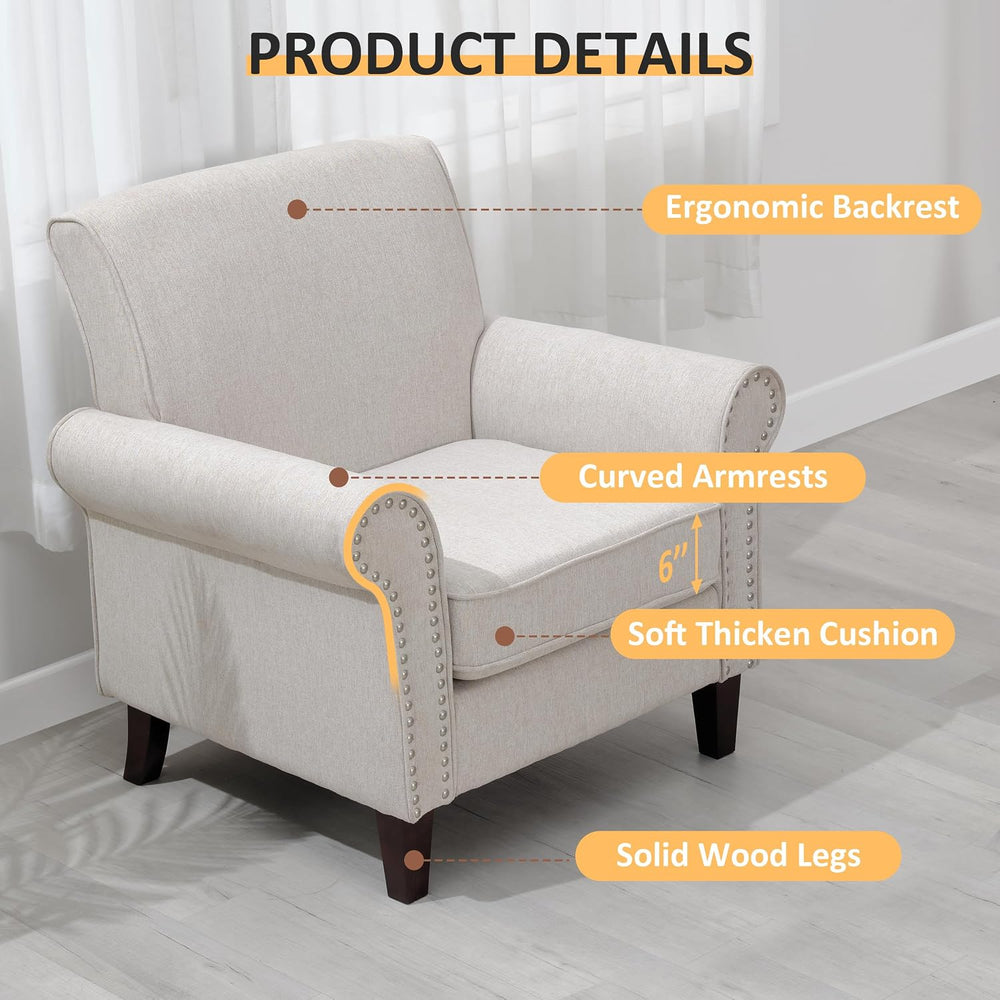 PrimeZone Comfy Accent Chairs Set of 2, Mid-Century Modern Arm Chair, Beige |...