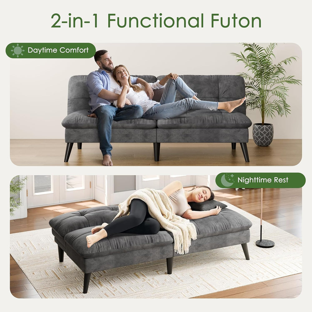 Vongrasig Futon Sofa Bed Velvet Futon Couch with Adjustable Backrest, Small C...