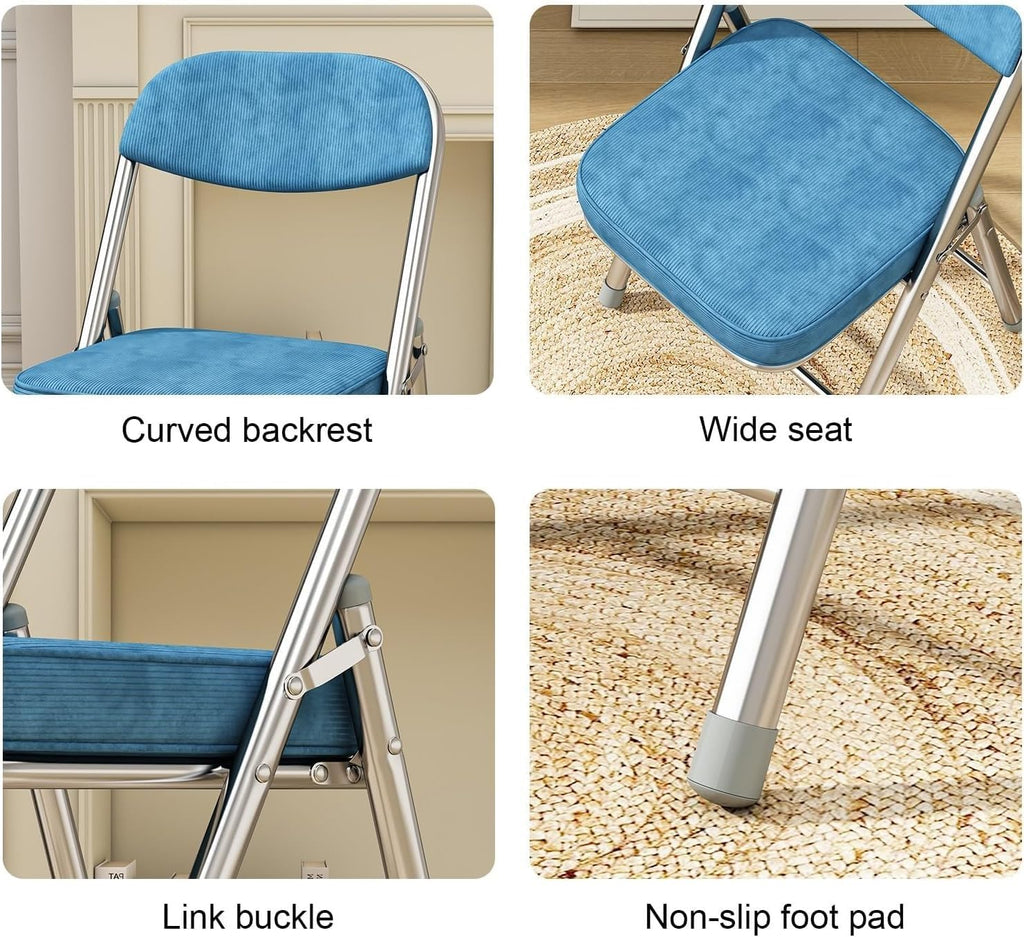 Portable Metal Fabric Padded Folding Chairs for Home, Outdoor, and Office Use with Contoured Backrest,(Red)