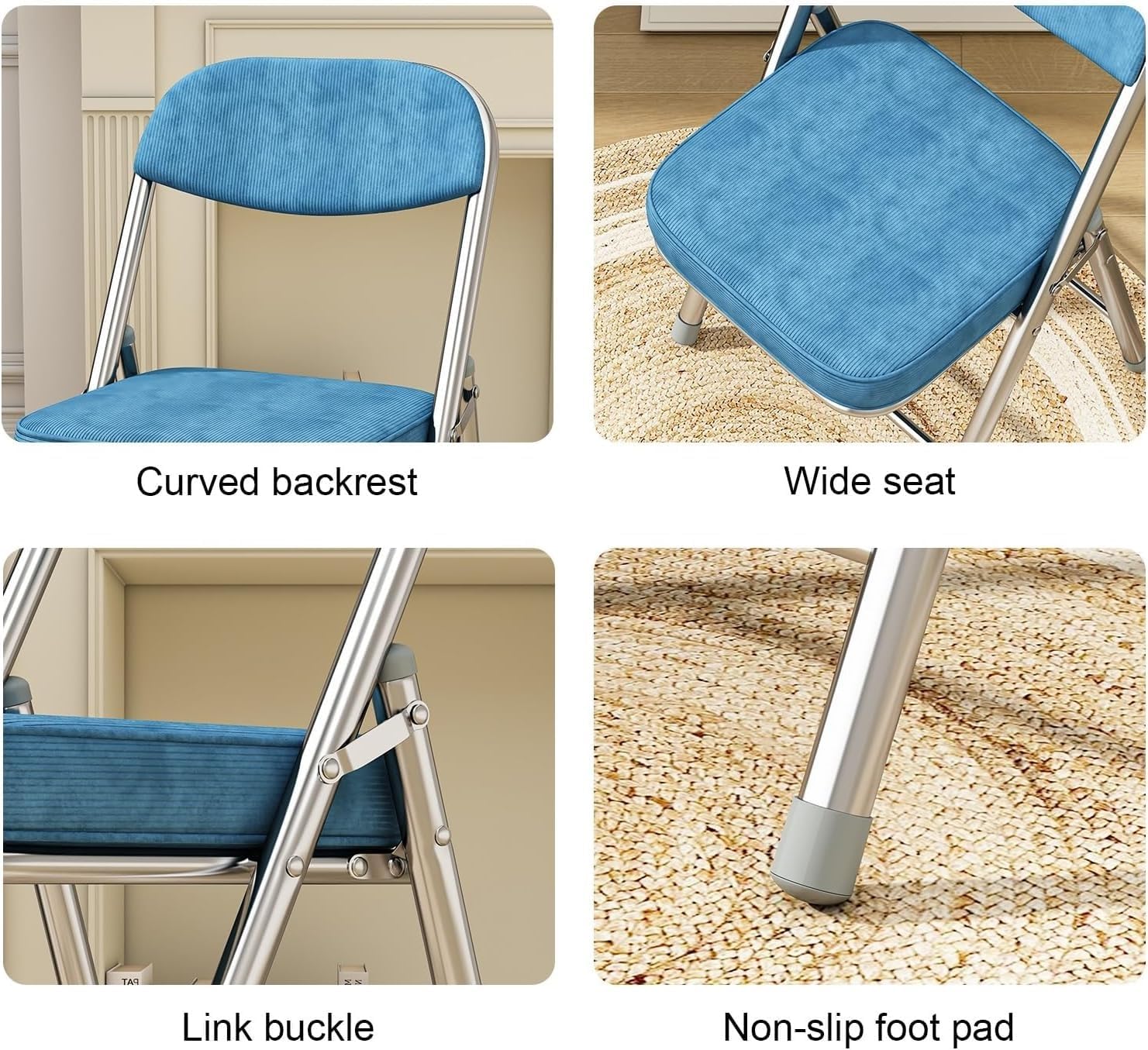 Portable Metal Fabric Padded Folding Chairs for Home, Outdoor, and Office Use with Contoured Backrest,(Red)
