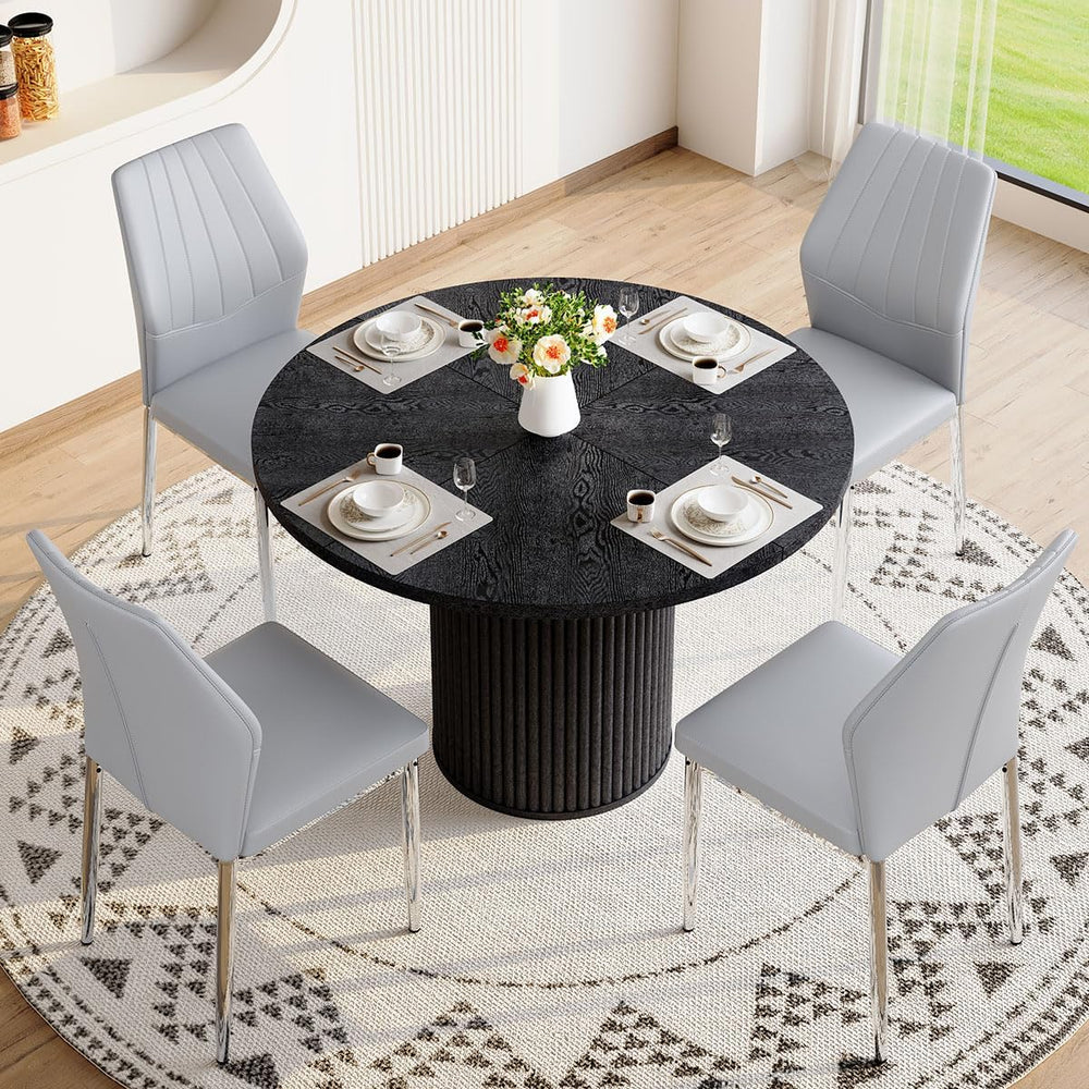 Round Dining Table Set for 4, Black Kitchen Table Set for 4 with 42''...