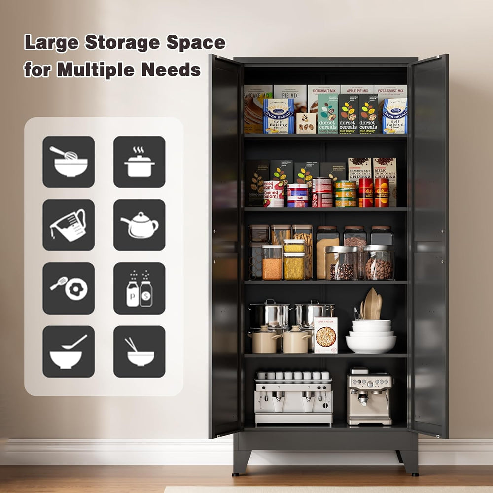 71" Tall Metal Pantry Cabinet, Kitchen Storage Cabinet with 2 Doors and ...