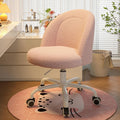 DurayLoly Vanity Chair with Wheels, Cute Desk Chair with Back, Armless Chair with Height Adjustable & 360° Swivel, Soft Lumbar Support for Small Space, Bedroom, Gentle Pink