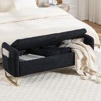 48" End of Bed Bench, Modern Storage Benches with Button-Tufted, Chenille Upholstered Storage Ottoman Bench for Foot of Bed with Arms, Gold Legs Window and Entryway, Black