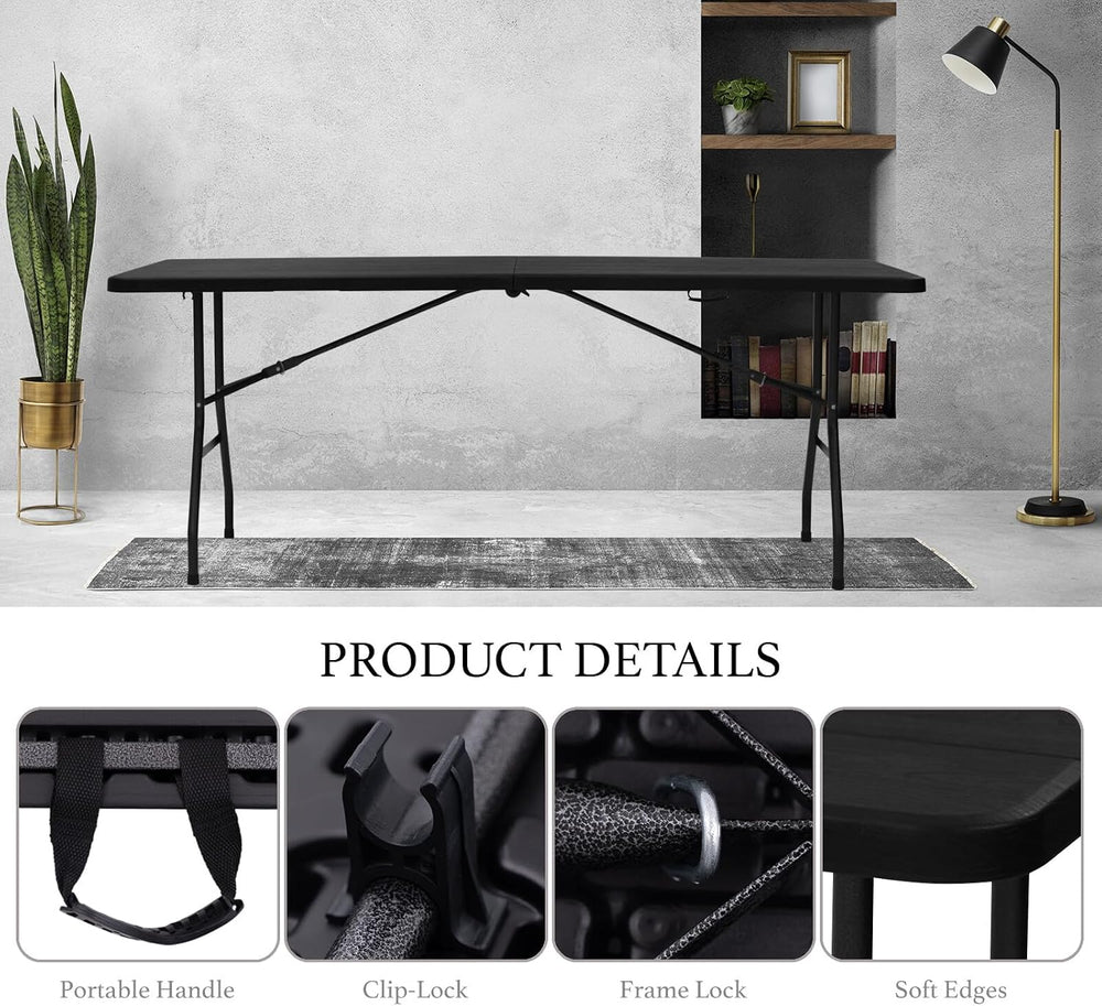 AJP Distributors 6 Foot Portable Plastic Folding Table 6FT 72" Half Fold...