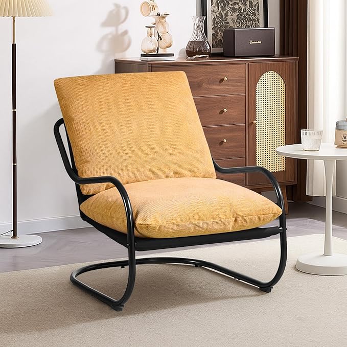 Peace nest Comfy Accent Chair Modern Living Room Bedroom Armchair with Mental Frame Comfortable Shredded Foam Cushion for Balcony Lounge Reading Meeting Room Yellow