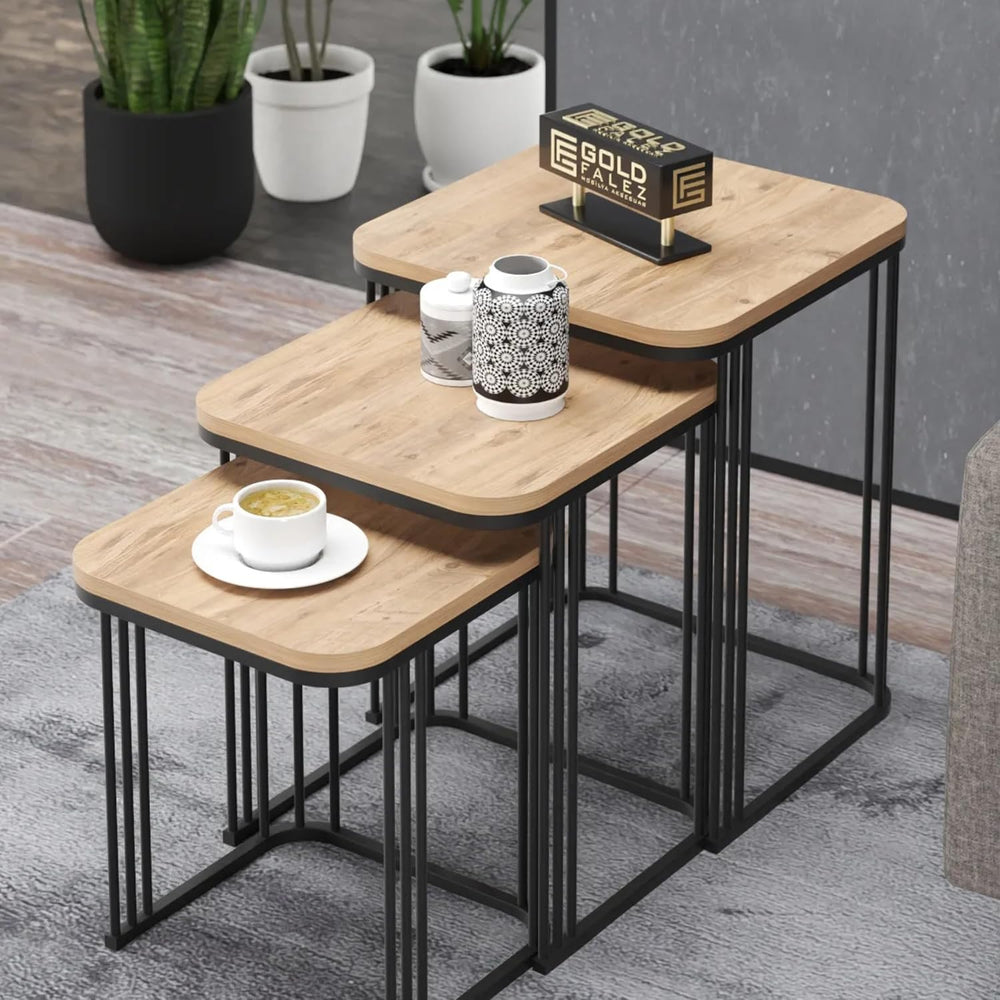 Square Wooden Nesting Tables Set, 3 Piece