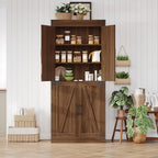 Rustic Brown Kitchen Pantry Cabinet – 71" Tall Freestanding Farmhouse Storage Cabinet with Doors & Adjustable Shelves – Rustic Wood Food Organizer for Kitchen, Living Room, Dining Room & Bathroom
