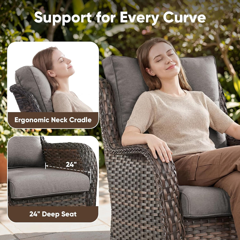 Belord Outdoor Swivel Chairs Set of 2,Patio Wicker Rocker Chairs with Ottoman...