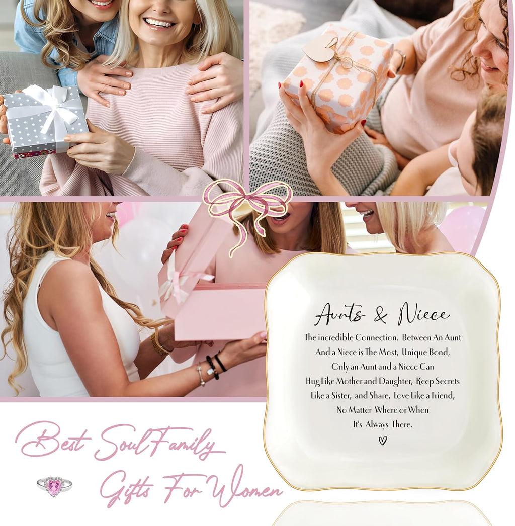 Aunt Gifts from Niece Jewelry Dish Trinket Tray, Auntie Birthday Gifts, I Love You Aunt Present for Christmas Wedding, Best Aunt Ever Gifts (White-Aunts3)