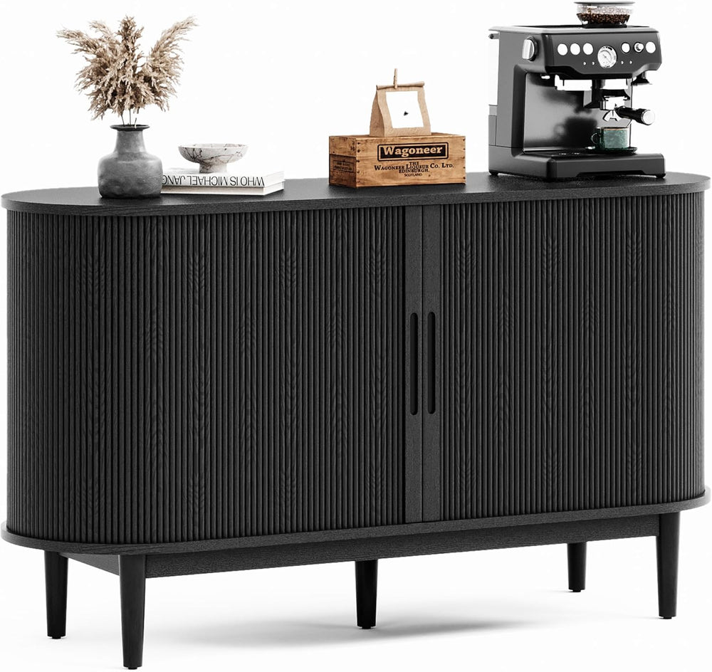 LINSY HOME 55" Sideboard Buffet Cabinet,Tambour Sliding Doors & Draw...