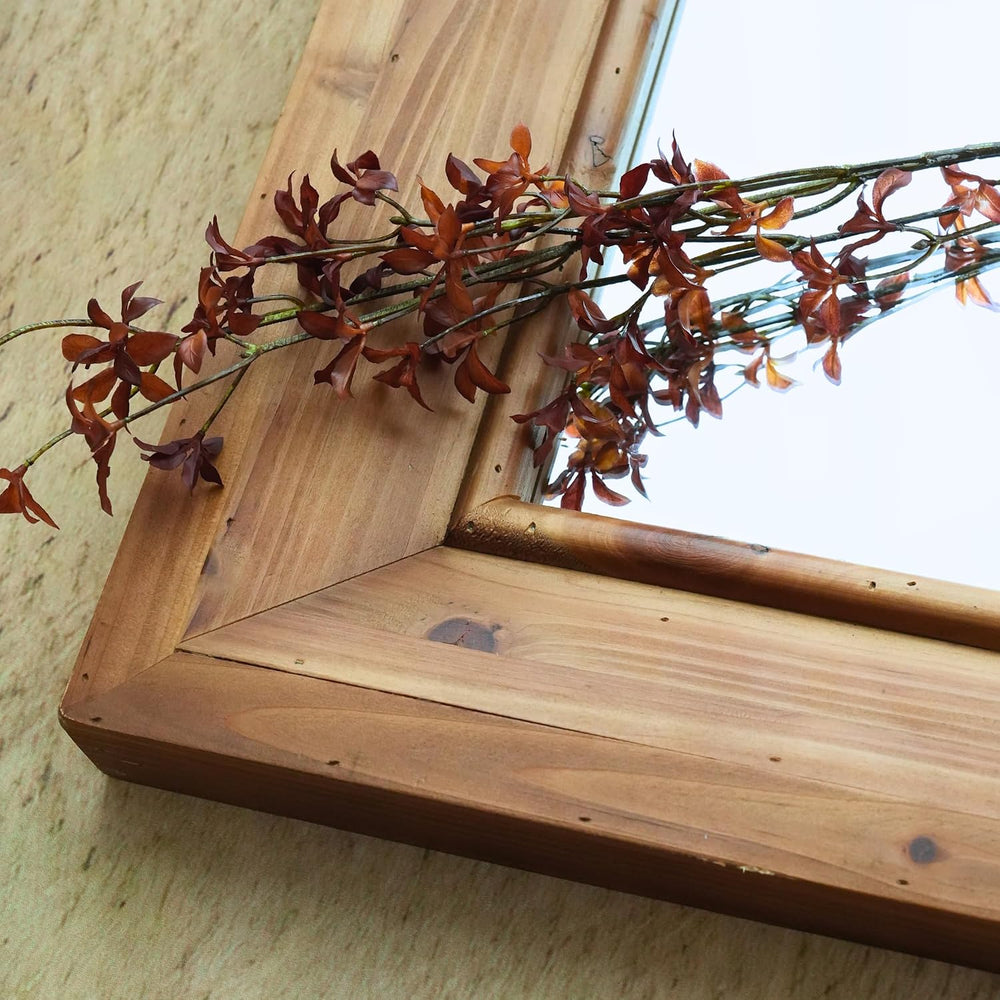 ZIYOO Rustic Farmhouse Wall Mirror, Solid Wood Frame Square Decorative Mirror...