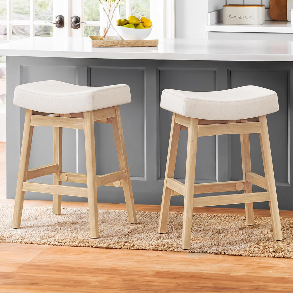 Cozyman Bar Stools Set of 2, Barstools with Sturdy Wood Legs, Saddle Seat Cou...