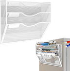 3-Tier Magnetic File Holder, No Drilling Installation File Cabinet Organizer, White Magnetic File Organizer, Magazine Rack, Magnetic Paper Holder for Refrigerator, File Cabinets,White