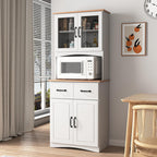 Freestanding Kitchen Pantry with 2 Dawers & 2 Shelves, French Door & Double Door, Rectangular Storage Cabinet, Modern Minimalist, for Living Room, Dining Room, White