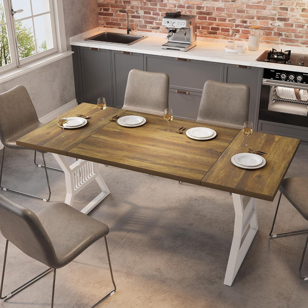 70.8" Dining Table for 4-6 People, Farmhouse Large Wooden Kitchen Table ...