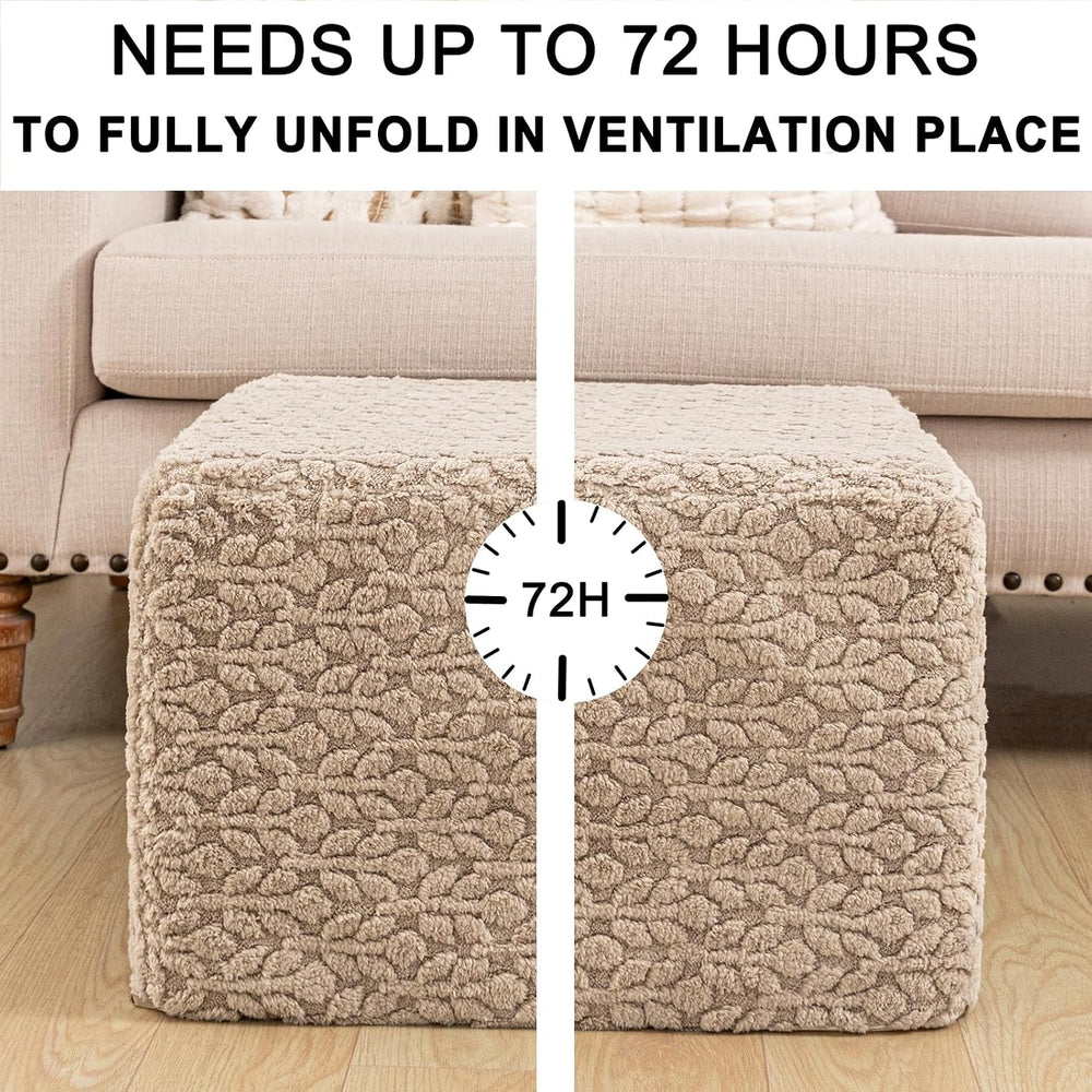 Square Stuffed Pouf Ottoman Poufs with One-Piece Seamless Foam Filling, Furry...