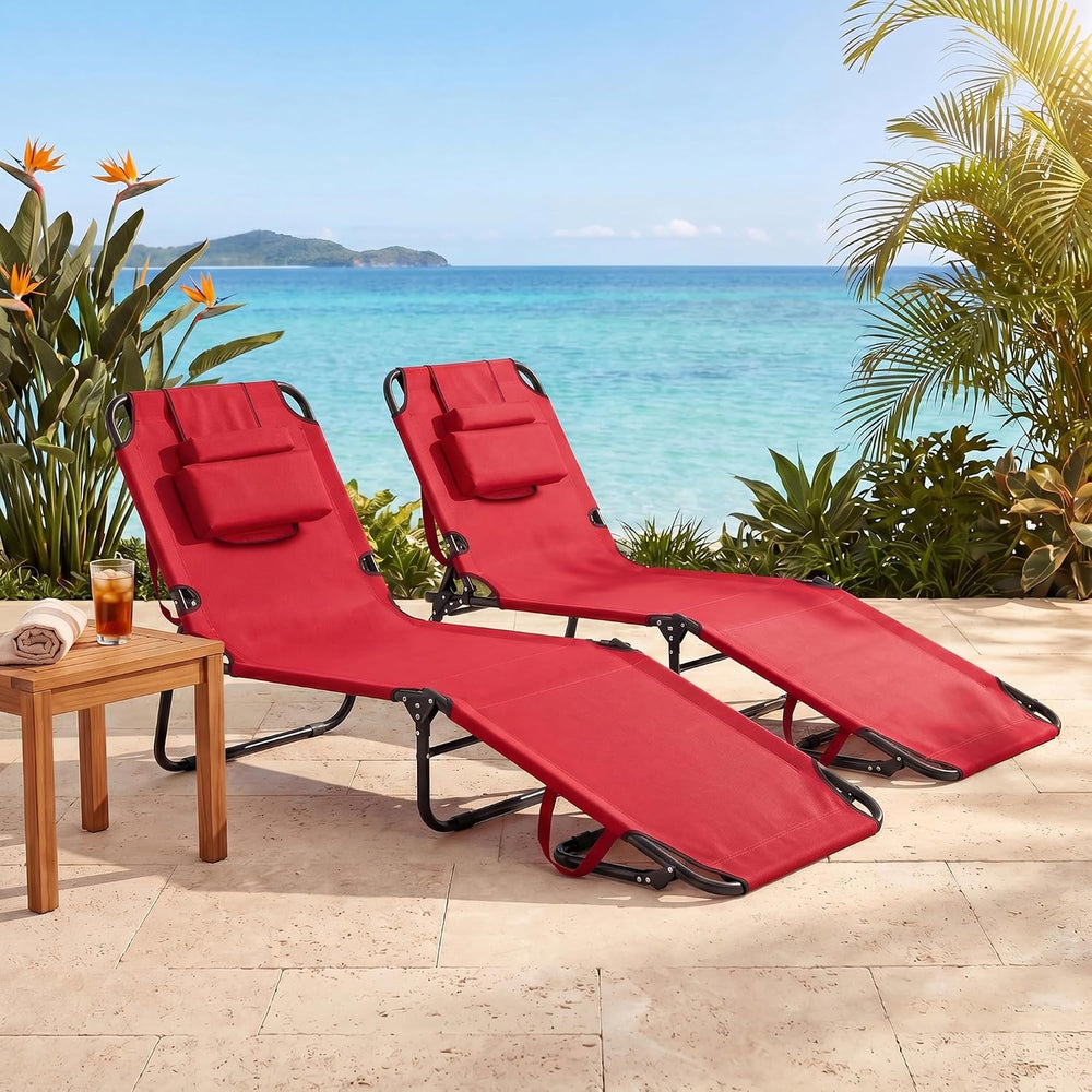 Goplus Tanning Chair, Folding Beach Lounge Chair with Face Hole, Removable Pi...