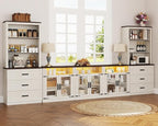 157" W 4-Piece Entertainment Center with Bookshelves for TVs up to 100", Farmhouse Wall Unit TV Stand with Doors & Drawer, Media Console Table for Living Room, Bedroom, White