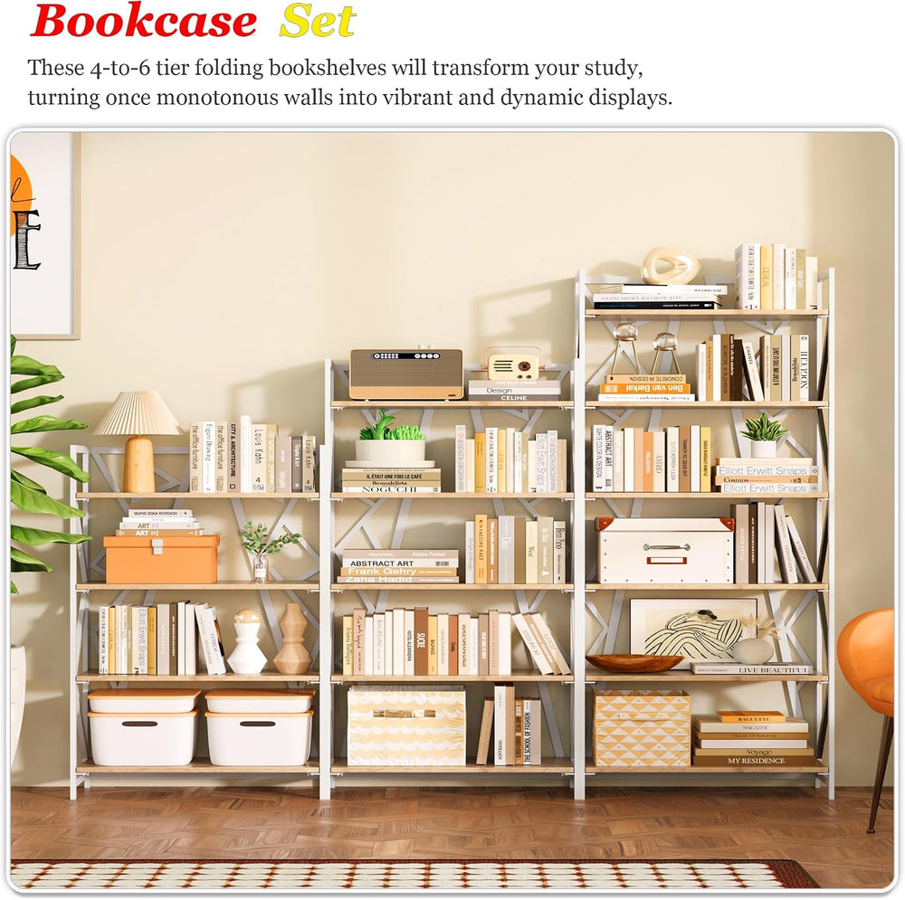 UDD No Assembly Folding Bookshelf, 51.3" H x 23.6" W, 5 Tier Foldab...