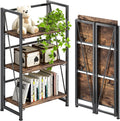4NM No Assembly Folding Bookshelf Storage Shelves 3 Tiers Vintage Bookcase Standing Racks Study Organizer Home Office (Rustic Brown Black)
