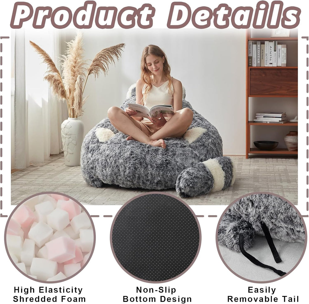 EBENCHICO Giant Bean Bag Chair for Adults Teens, Raccoon Shaped Faux Fur Bean...