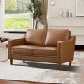 Kingfun 56" Faux Leather Sofa, Loveseat Couch, Mid Century Modern Love Seat Couches with Solid Wood Frame for Living Room & Bedroom, Brown
