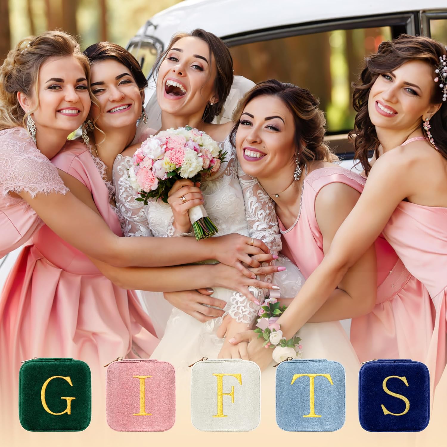 Parima Bridesmaid Gifts Wedding Day - Plush Velvet Bridesmaid Travel Jewelry Case Organizer Jewelry Box Bridal Shower Bride Maid Matron Of Honor Bachelorette Gifts Bride Gifts - Letter B, Green