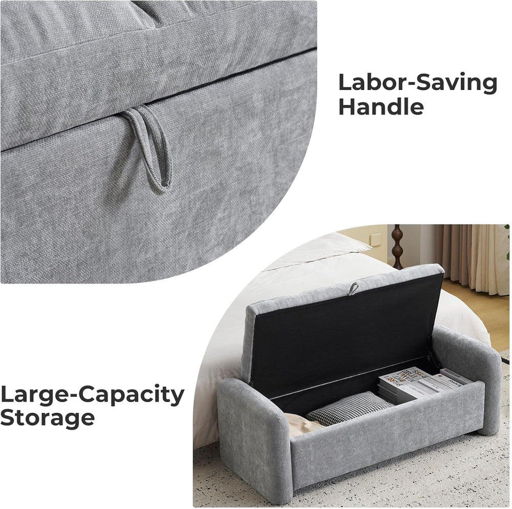 Oversized Chenille Ottoman Bench with Storage, Upholstered End of Bed Bench f...