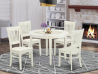 East West Furniture BOVA5-LWH-W 5 Piece Dining Room Furniture Set Includes a Round Kitchen Table and 4 Dining Chairs, 42x42 Inch, Linen White